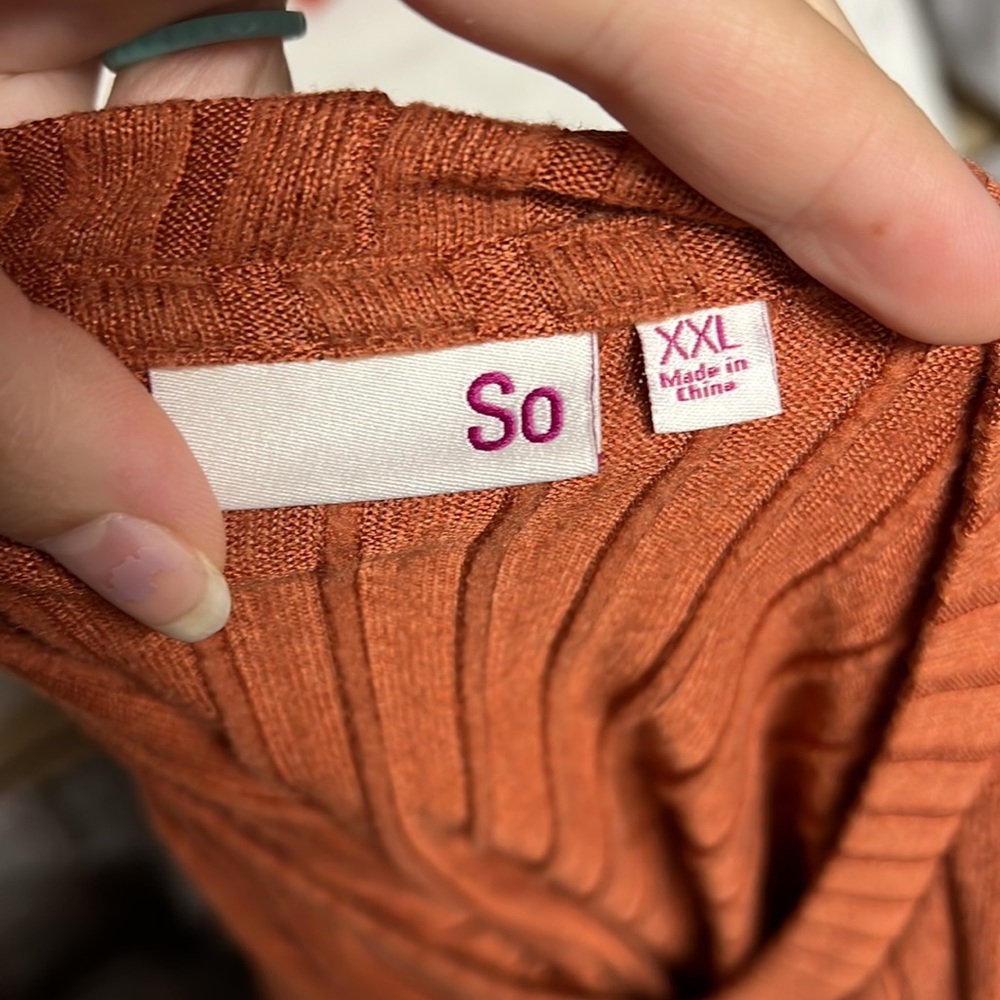 SO Long Sleeve Button Up Sweater Blouse Rust Orange Brown Juniors Size XXL - Picture 6 of 7